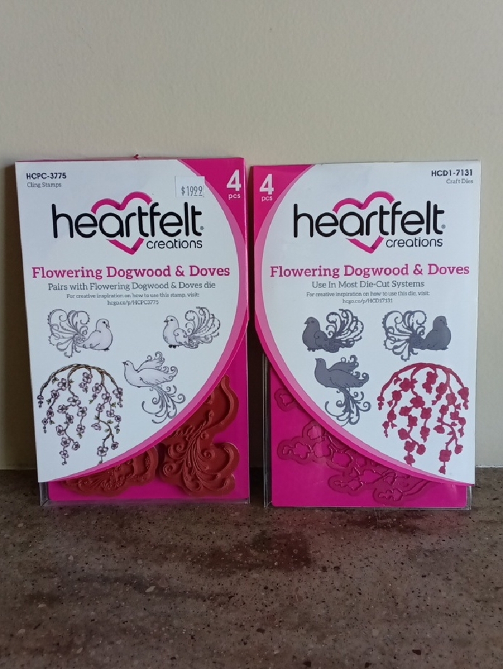 Heartfelt Creations Flowering Dogwood & Doves Stamp & Die Set NWOT